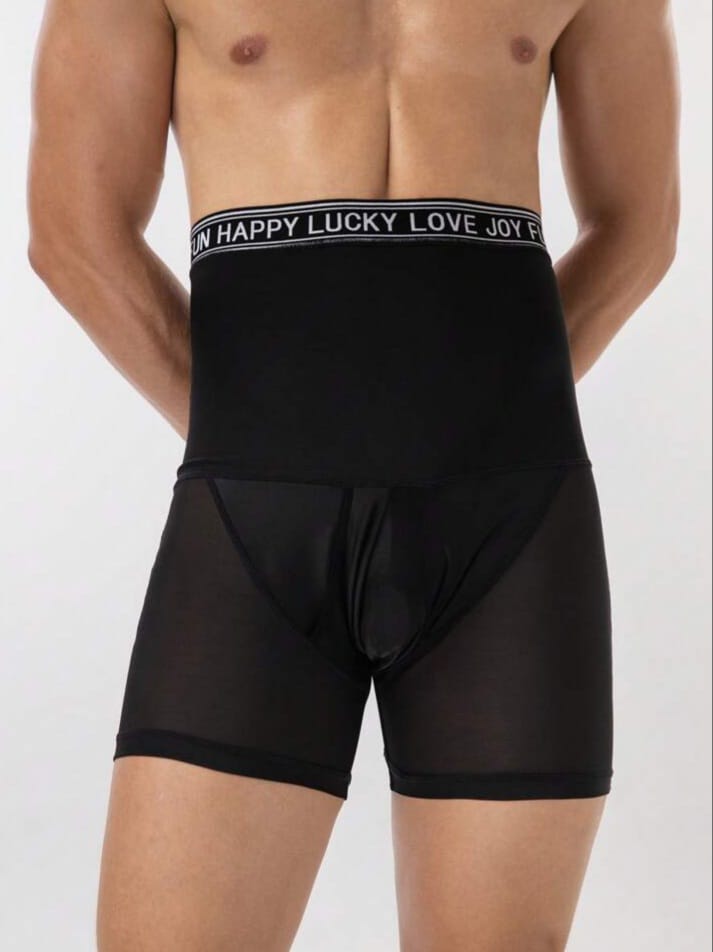 B-FIT Men's Letter Tape Contrast Mesh Breathable Shaping Bottom Shapewear